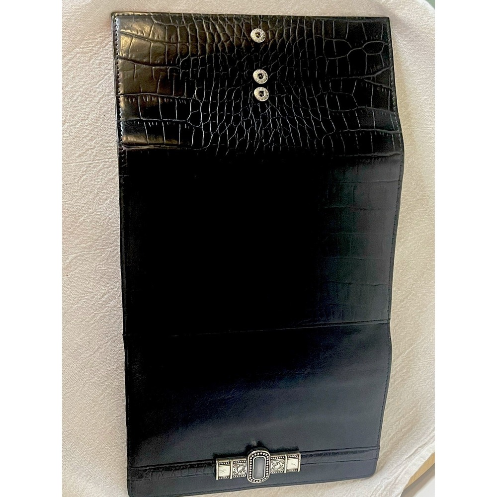 Brighton Black Croc Embossed Leather Wallet Crossbody Clutch Organizer - Picture 9 of 11